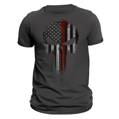 Firefighter Thin Red Line Flag Skull T-Shirt