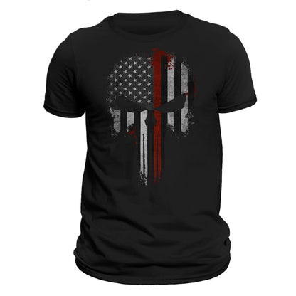 Firefighter Thin Red Line Flag Skull T-Shirt