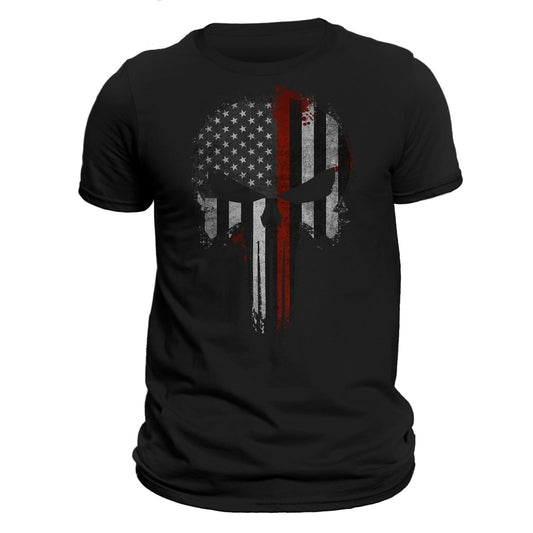 Firefighter Thin Red Line Flag Skull T-Shirt