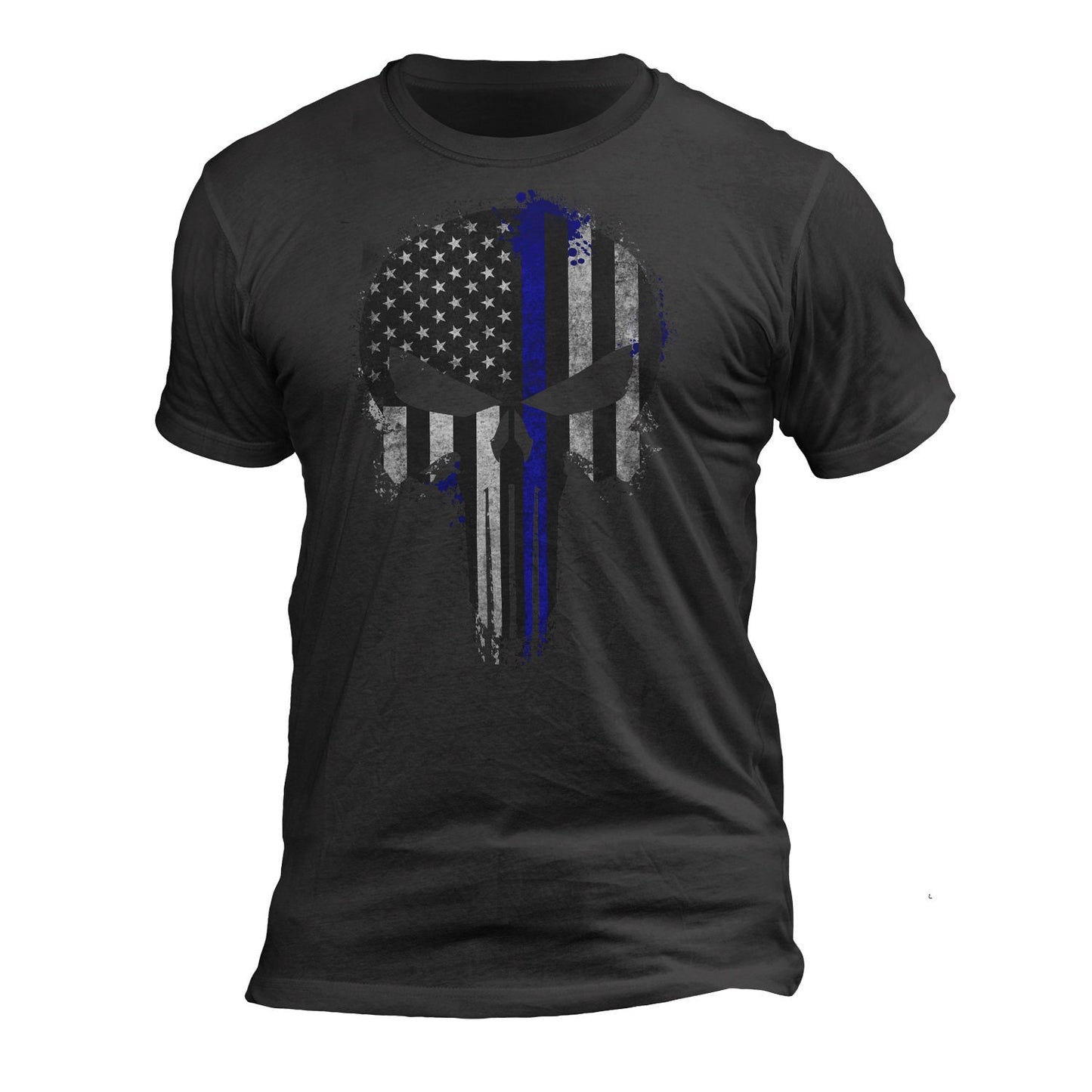 Police Thin Blue Line Flag Skull Men's T-Shirt