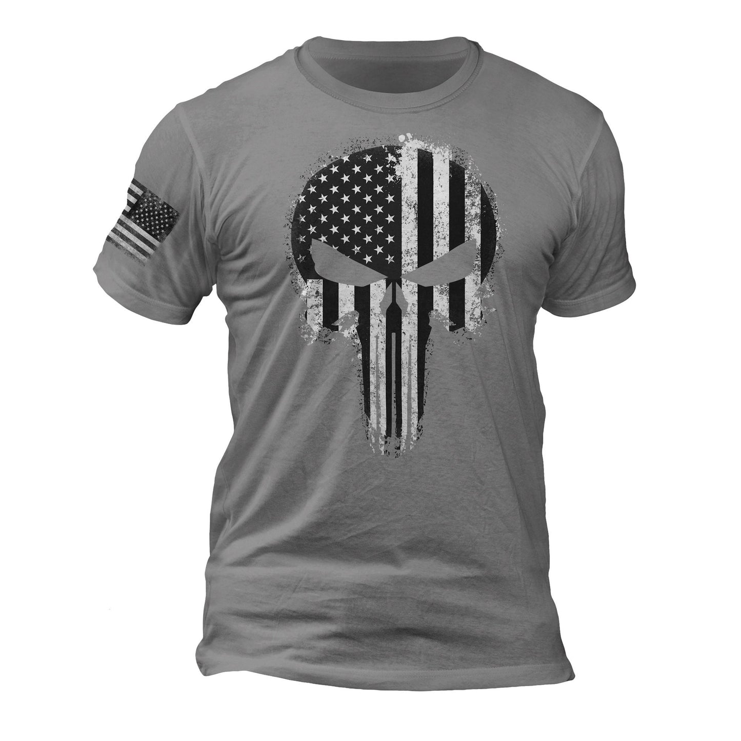 USA Patriotic Shirt Tactical Desaturated Skull Flag on Sleeve Men's T-Shirt