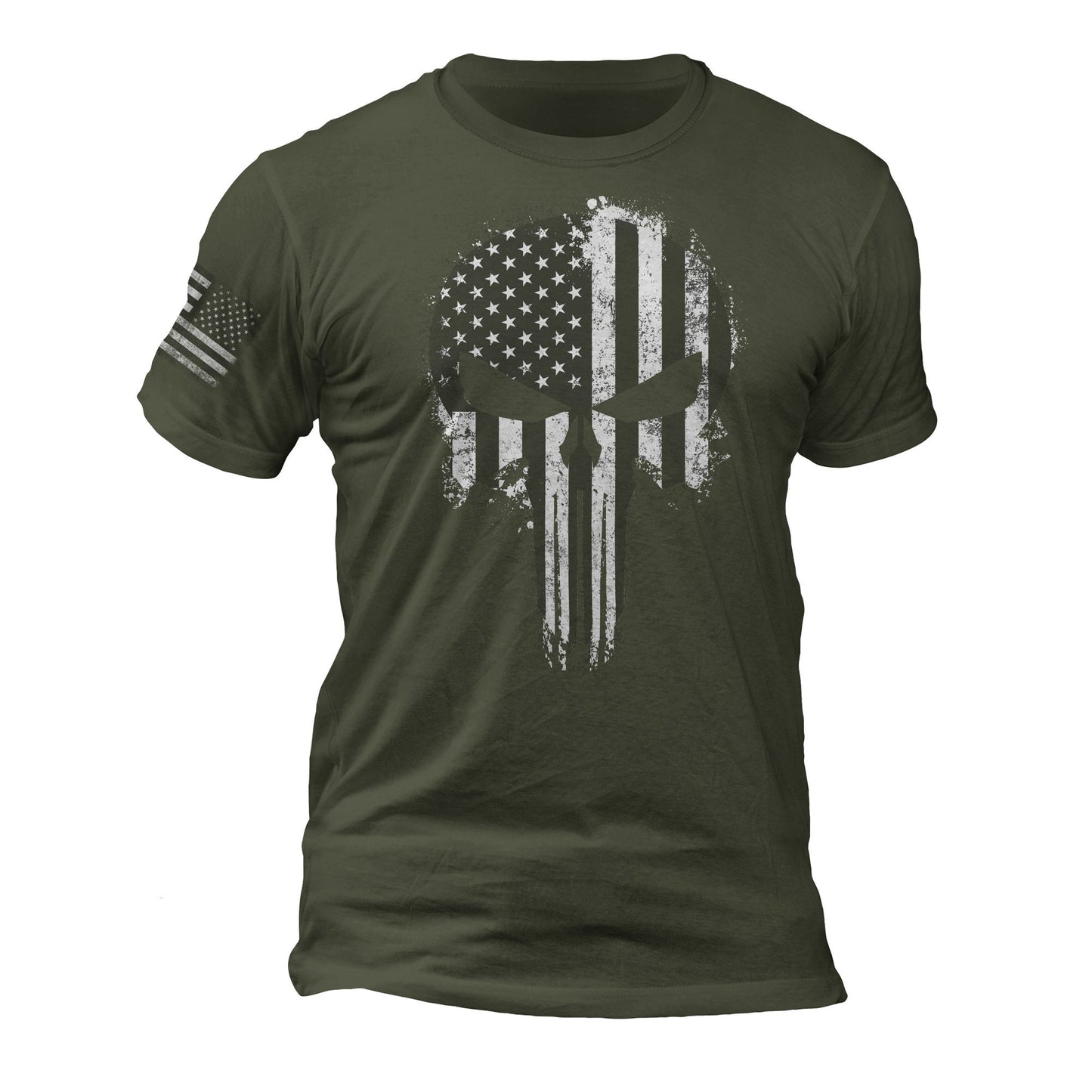 USA Patriotic Shirt Tactical Desaturated Skull Flag on Sleeve Men's T-Shirt