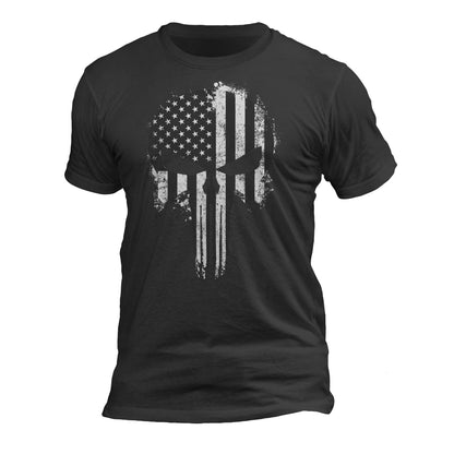 USA Flag Patriotic Tactical Desaturated B&W Skull Men's T-Shirt