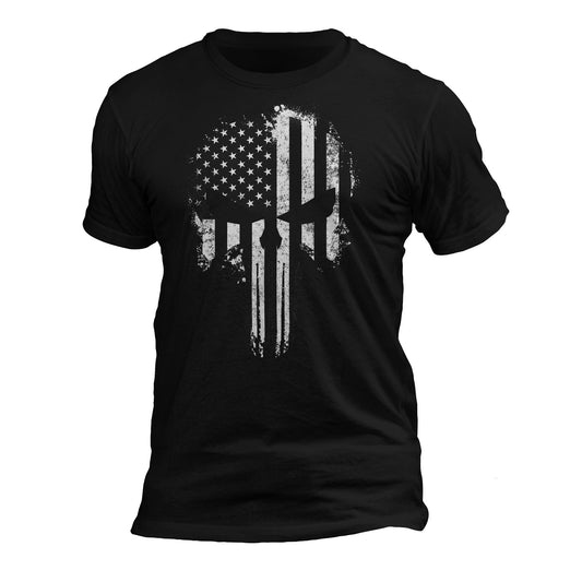 USA Flag Patriotic Tactical Desaturated B&W Skull Men's T-Shirt