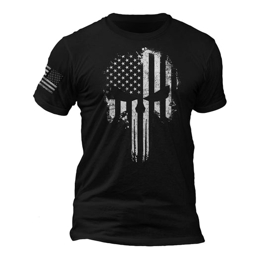 USA Patriotic Shirt Tactical Desaturated Skull Flag on Sleeve Men's T-Shirt