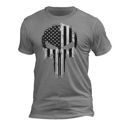 USA Flag Patriotic Tactical Desaturated B&W Skull Men's T-Shirt