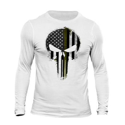 Thin Green Line Flag Skull Patriotic USA Army Men's Long Sleeve T-Shirt