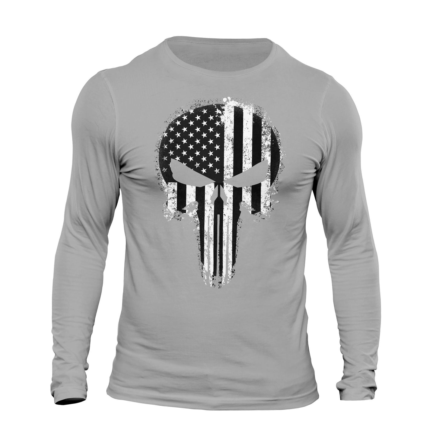 USA Flag Tactical B&W Skull Long Sleeve Men's T-Shirt