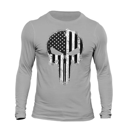 USA Flag Tactical B&W Skull Long Sleeve Men's T-Shirt