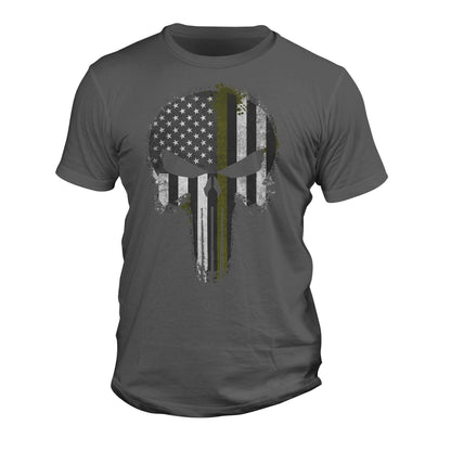 USA Army Military Thin Green Line Flag Skull Men's T-Shirt