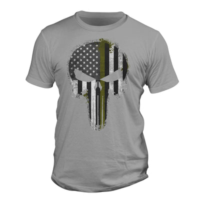 USA Army Military Thin Green Line Flag Skull Men's T-Shirt