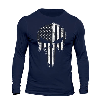 USA Flag Tactical B&W Skull Long Sleeve Men's T-Shirt