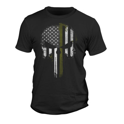 USA Army Military Thin Green Line Flag Skull Men's T-Shirt