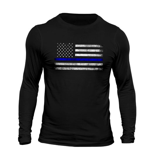 Thin Blue Line Flag USA Police Long Sleeve Men's T-Shirt