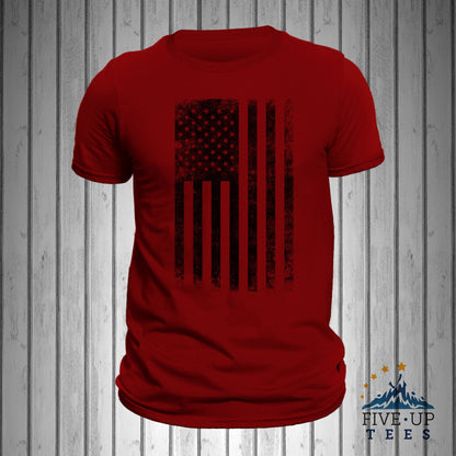 United States of America Distressed Black Vertical USA Flag T-Shirt