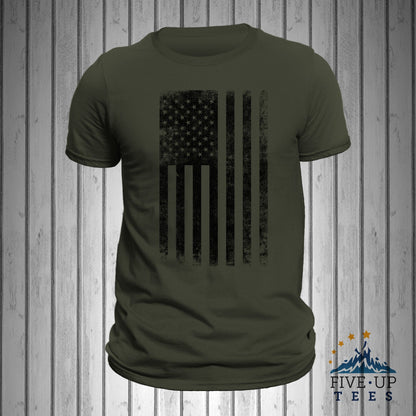 United States of America Distressed Black Vertical USA Flag T-Shirt