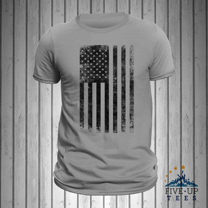 United States of America Distressed Black Vertical USA Flag T-Shirt