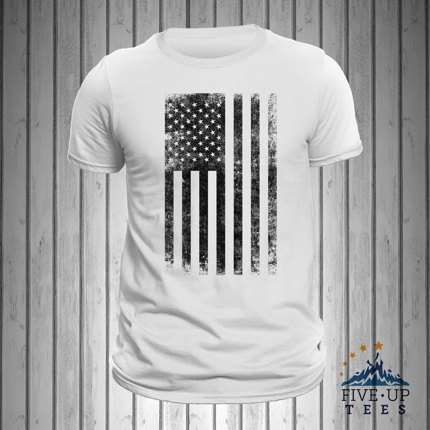 United States of America Distressed Black Vertical USA Flag T-Shirt