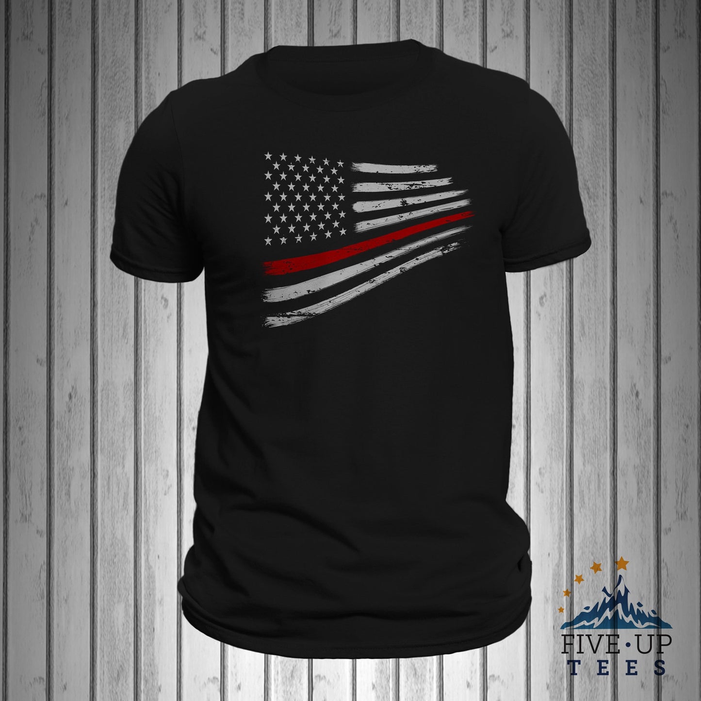 Thin Red Line Distorted Flag USA Firefighter Flag Men's T-Shirt