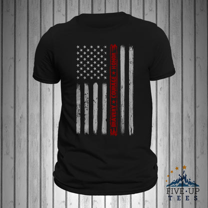 Firefighter Bravery Courage Honor Thin Red Line Vertical Flag Men's T-Shirt