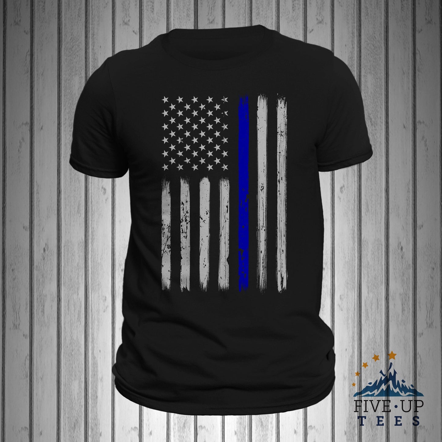 Police Thin Blue Line Flag Vertical Brushed Design Men's T-shirt