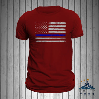 Police Thin Blue Line Flag Brushed Design Men's T-shirt