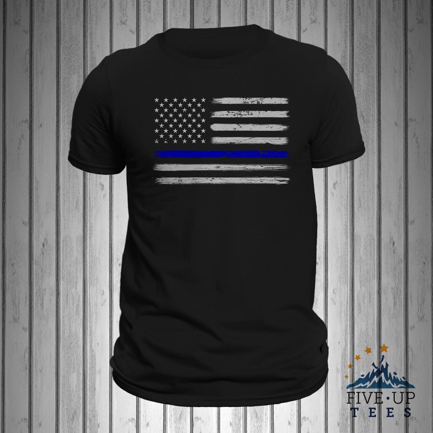 Police Thin Blue Line Flag Brushed Design Men's T-shirt