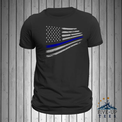 Police Thin Blue Line Flag Warped Design Men's T-shirt