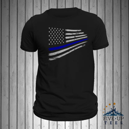 Police Thin Blue Line Flag Warped Design Men's T-shirt