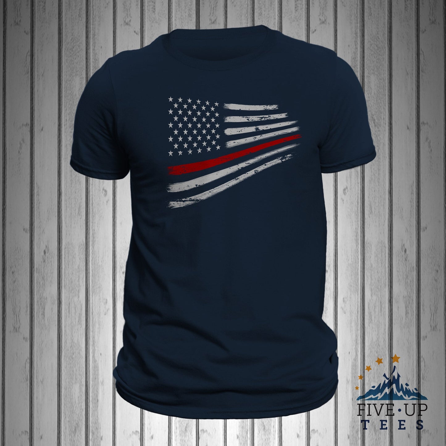 Thin Red Line Distorted Flag USA Firefighter Flag Men's T-Shirt