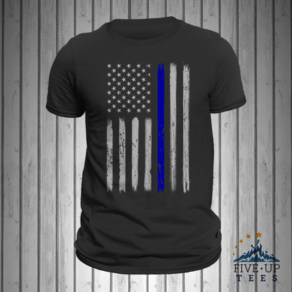 Police Thin Blue Line Flag Vertical Brushed Design Men's T-shirt