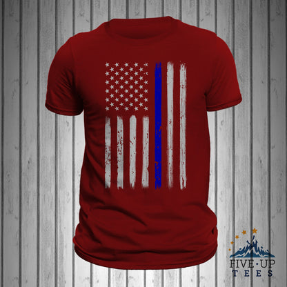 Police Thin Blue Line Flag Vertical Brushed Design Men's T-shirt