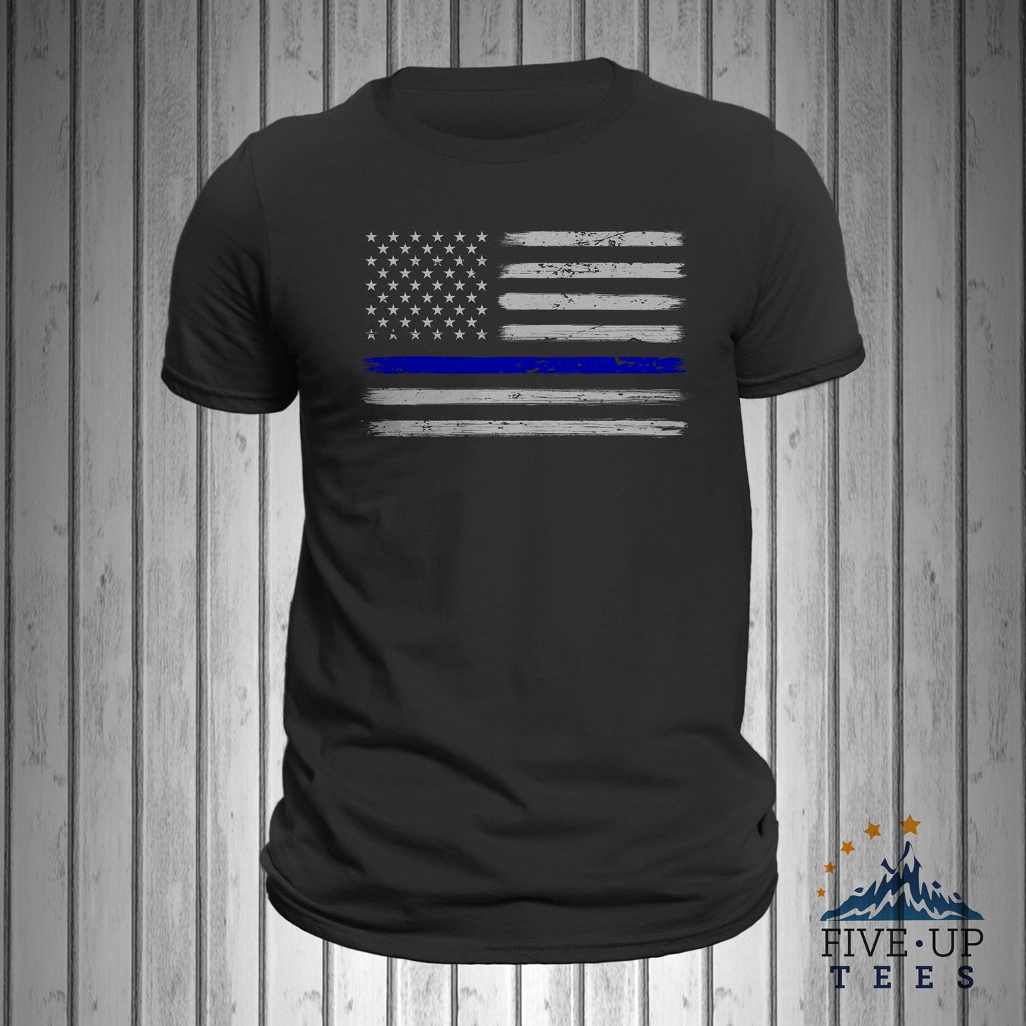 Police Thin Blue Line Flag Brushed Design Men's T-shirt