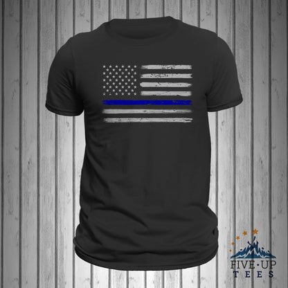 Police Thin Blue Line Flag Brushed Design Men's T-shirt