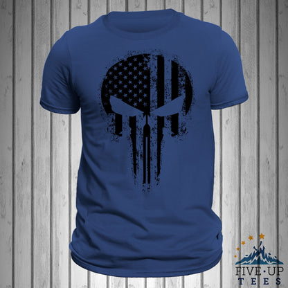 USA Flag Skull Blacked Out Design Men's T-Shirt