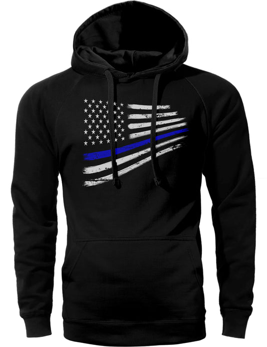 Thin Blue Line Flag Warped Design Police Lives Hoodie Sweatshirt