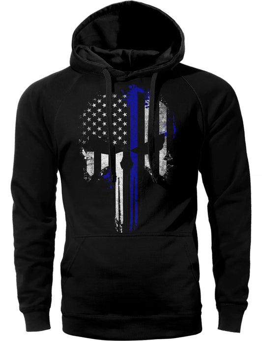 Thin Blue Line Flag Skull Police Hoodie Sweatshirt