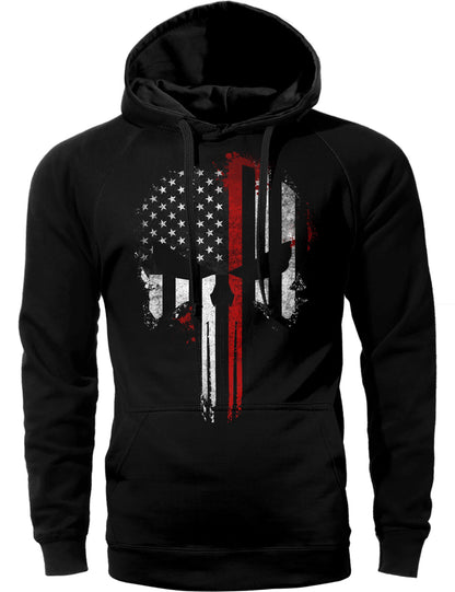 Thin Red Line Flag Skull USA Firefighter Hoodie Sweatshirt