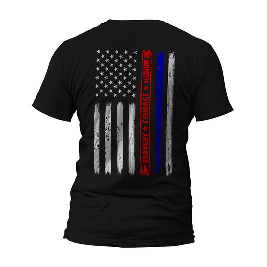 Firefighter Police Bravery Courage Honor Thin Red Blue Line Vertical Flag T-Shirt