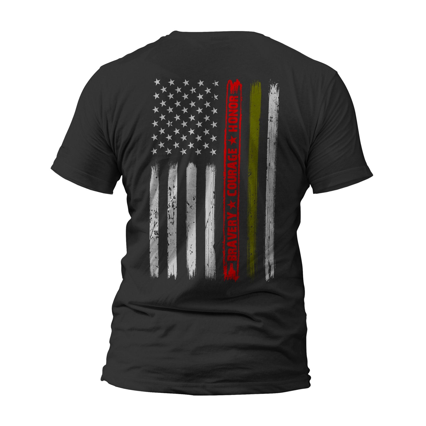 Firefighter Army Bravery Courage Honor Thin Red Green Line Vertical Flag T-Shirt