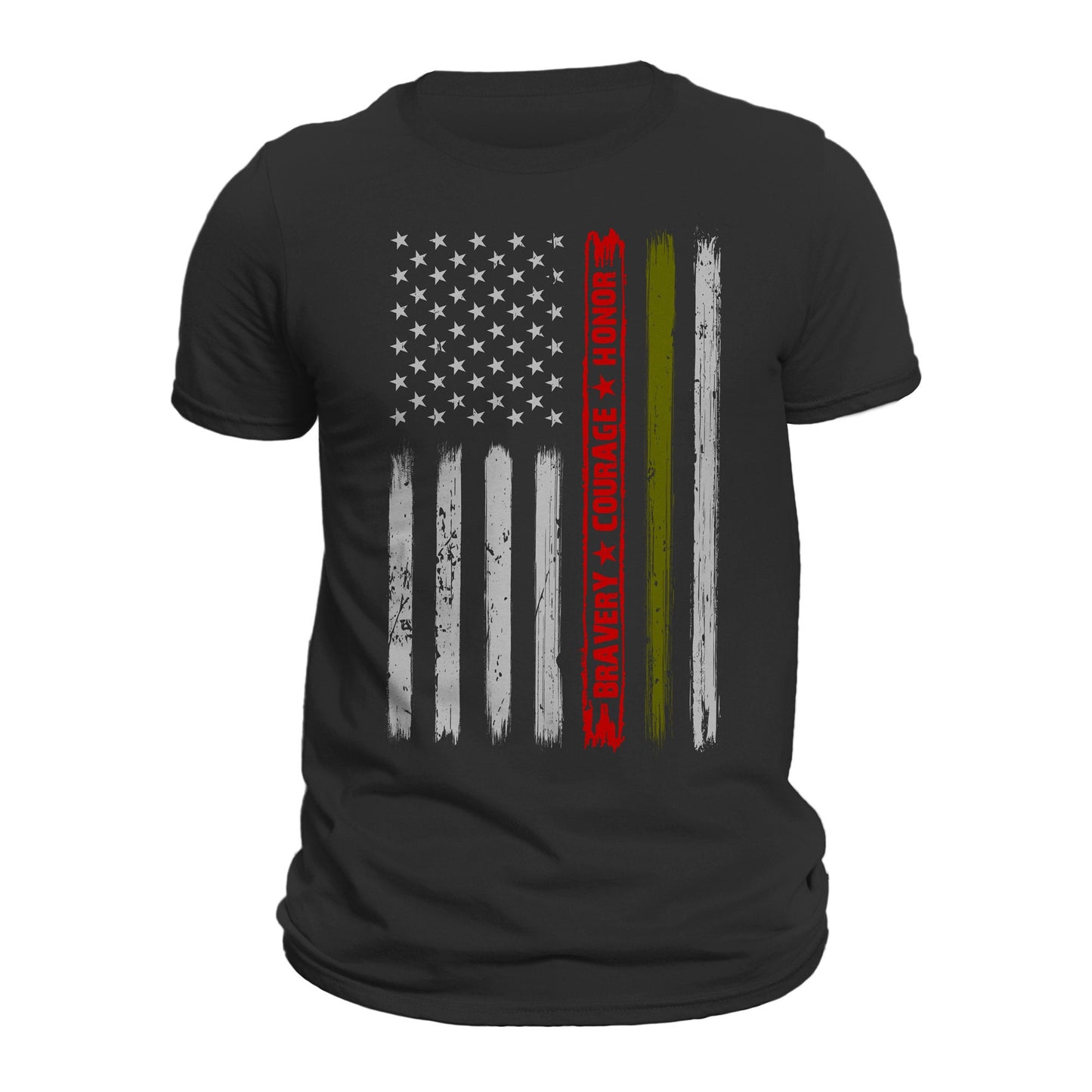 Firefighter Army Bravery Courage Honor Thin Red Green Line Vertical Flag T-Shirt