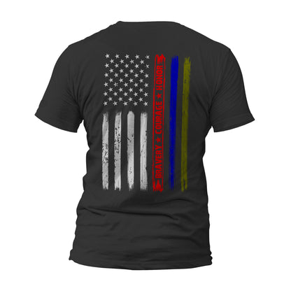 Firefighter Police Army Bravery Courage Honor Thin Red Blue Green Line Vertical Flag T-Shirt