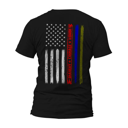 Firefighter Police Army Bravery Courage Honor Thin Red Blue Green Line Vertical Flag T-Shirt