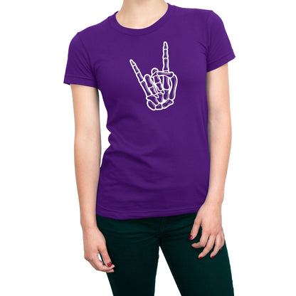 Music Concert Halloween Skeleton Hand Rock On Women's T-Shirt