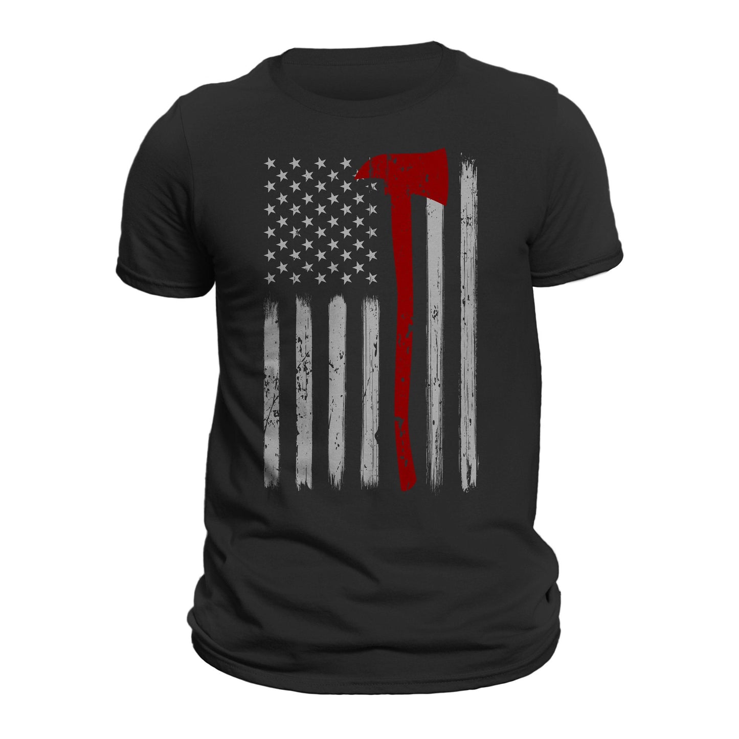 Thin Red Line Flag Axe Design US Firefighter Front or Back Print T-Shirt