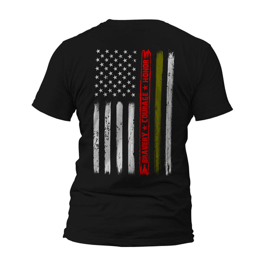 Firefighter Army Bravery Courage Honor Thin Red Green Line Vertical Flag T-Shirt