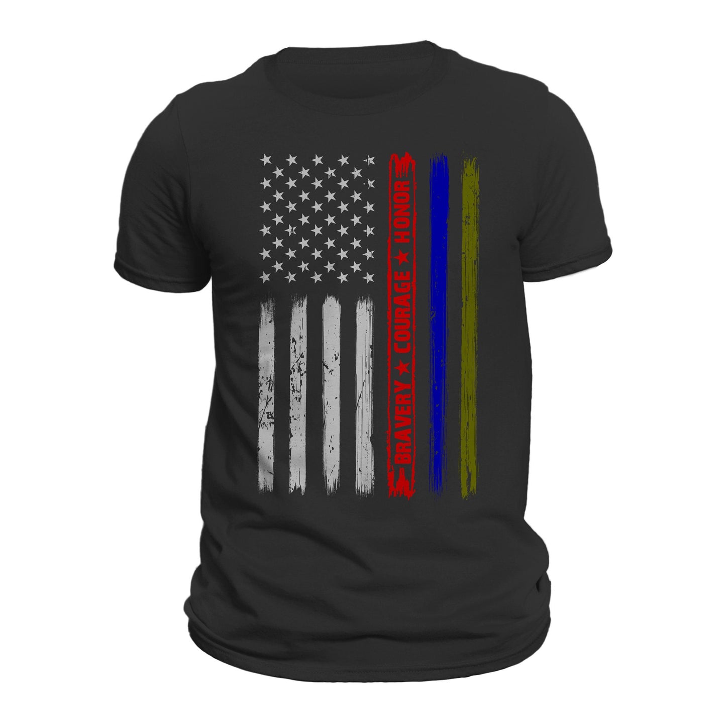 Firefighter Police Army Bravery Courage Honor Thin Red Blue Green Line Vertical Flag T-Shirt