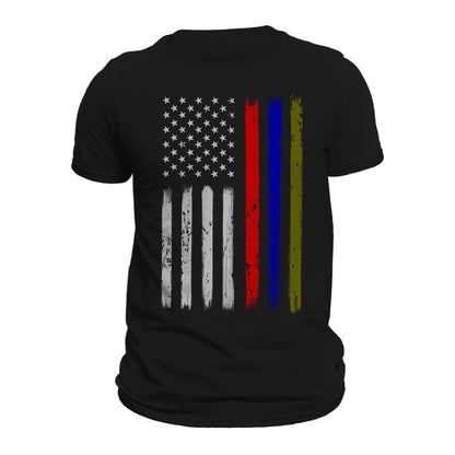 Thin Red Blue Green Line Vertical Flag T-Shirt