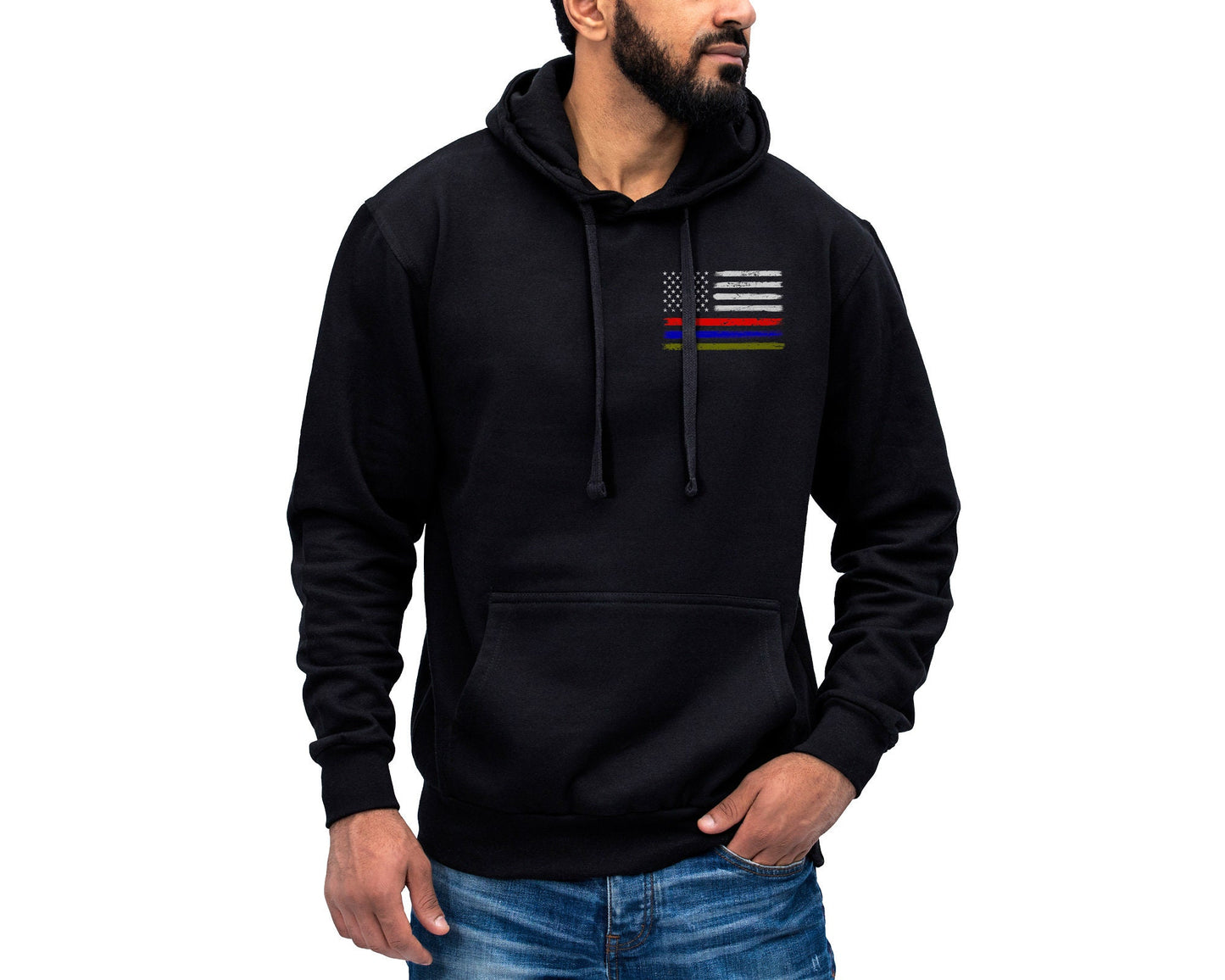 US Thin Red Blue Green Line Flag Hoodie Sweatshirt Firefighter Police Army