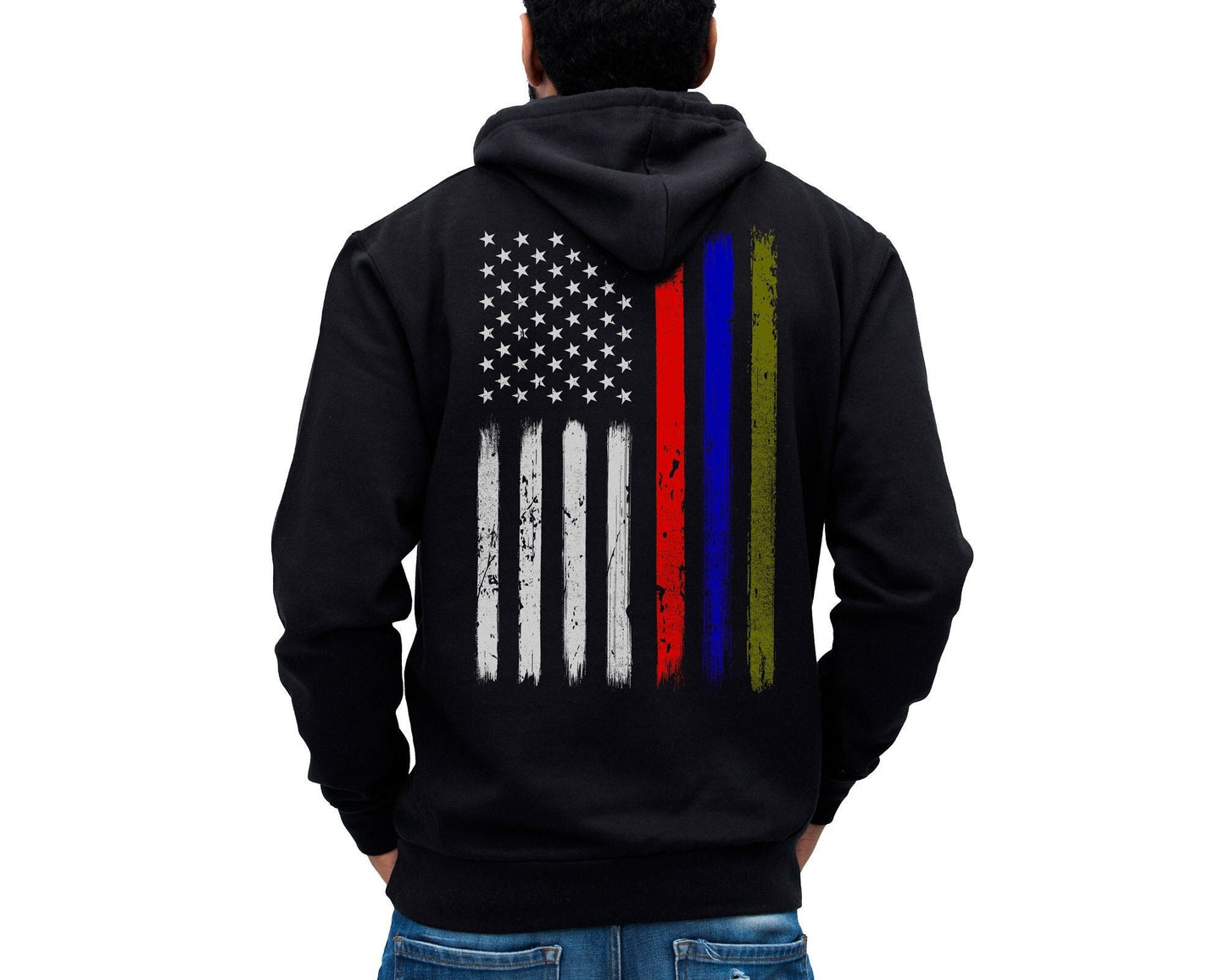 US Thin Red Blue Green Line Flag Hoodie Sweatshirt Firefighter Police Army